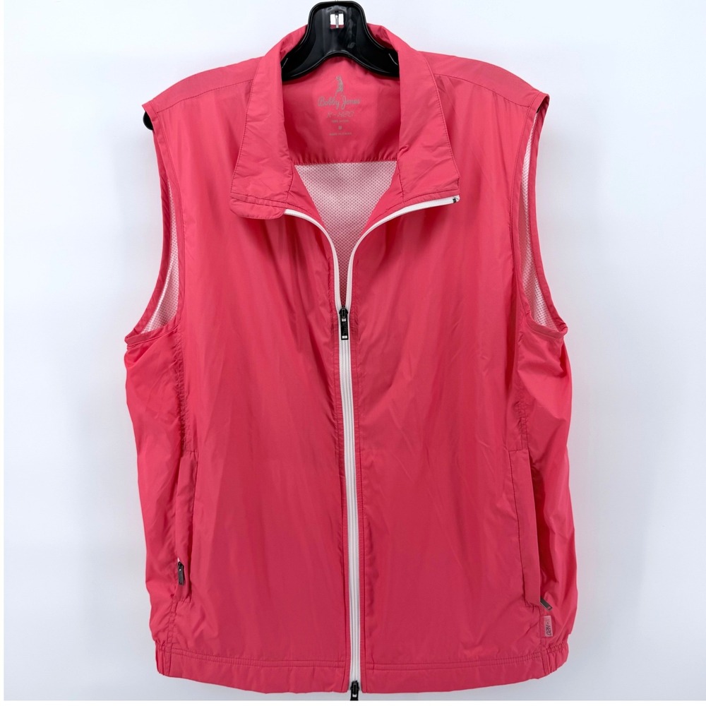Bobby Jones X-H2O Golf Vest Mens M Coral Pink Nylon Full Zip Windbreaker Pockets